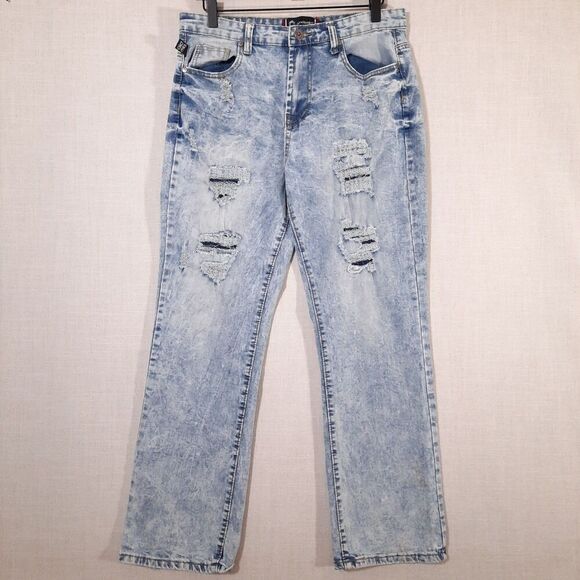 Akademiks Distressed Jeans Size 18 Straight Leg High Rise Acid Wash Stretch - Picture 2 of 15